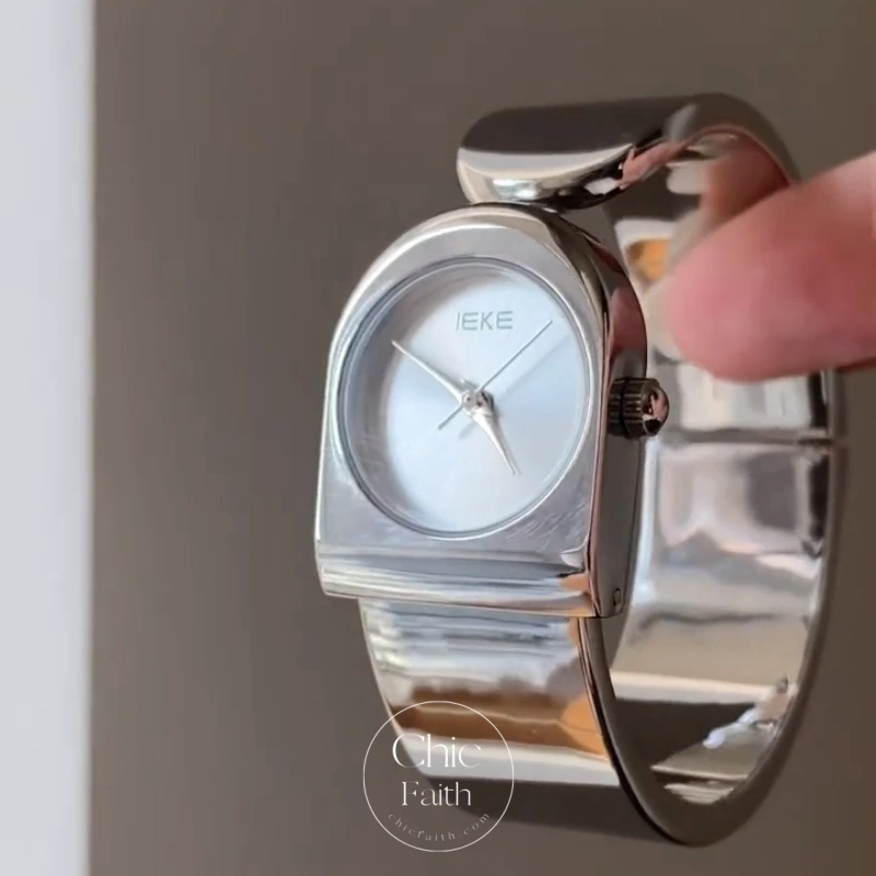 Minimalist Silver Dial Women's Bangle Watch