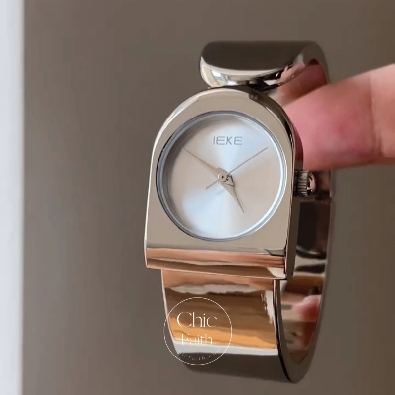 Minimalist Silver Dial Women's Bangle Watch