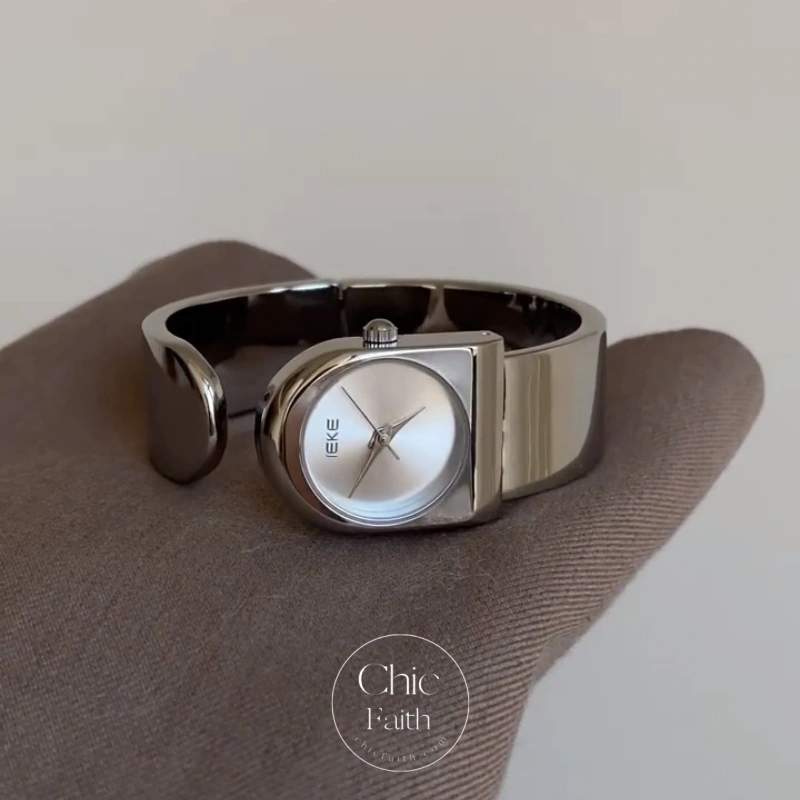 Minimalist Silver Dial Women's Bangle Watch