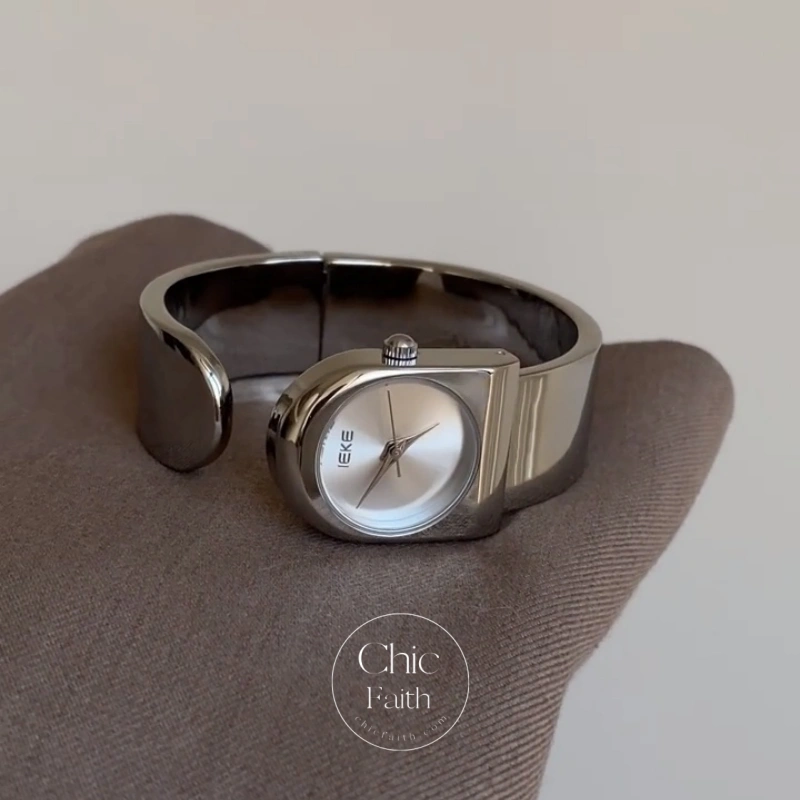 Minimalist Silver Dial Women's Bangle Watch