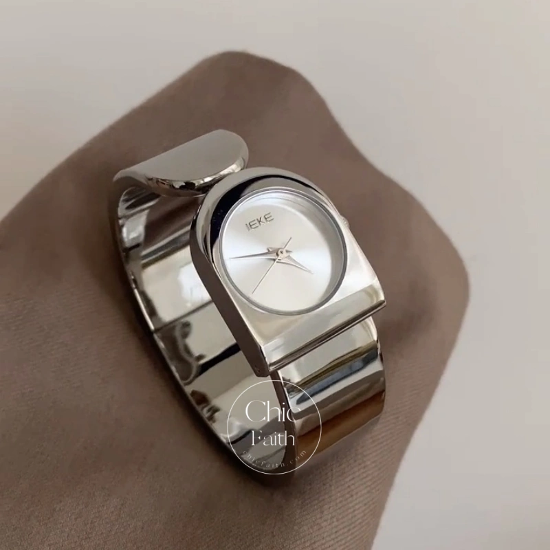Minimalist Silver Dial Women's Bangle Watch