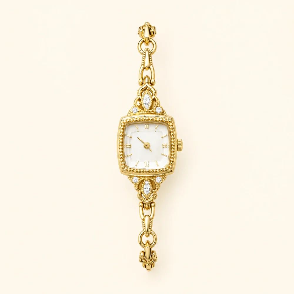 Dainty White Square Dial Gold Zircon Bracelet Watch for Women