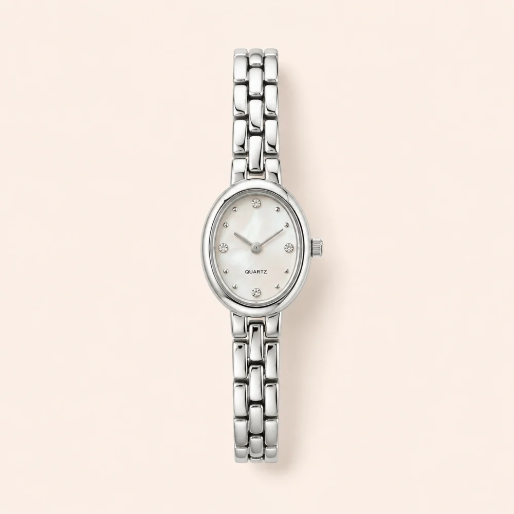 Dainty Silver Watch Small Oval Dial Watch for Women