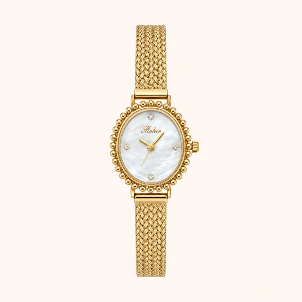 Elegant Mother of Pearl Dial Gold Oval Watch for Women
