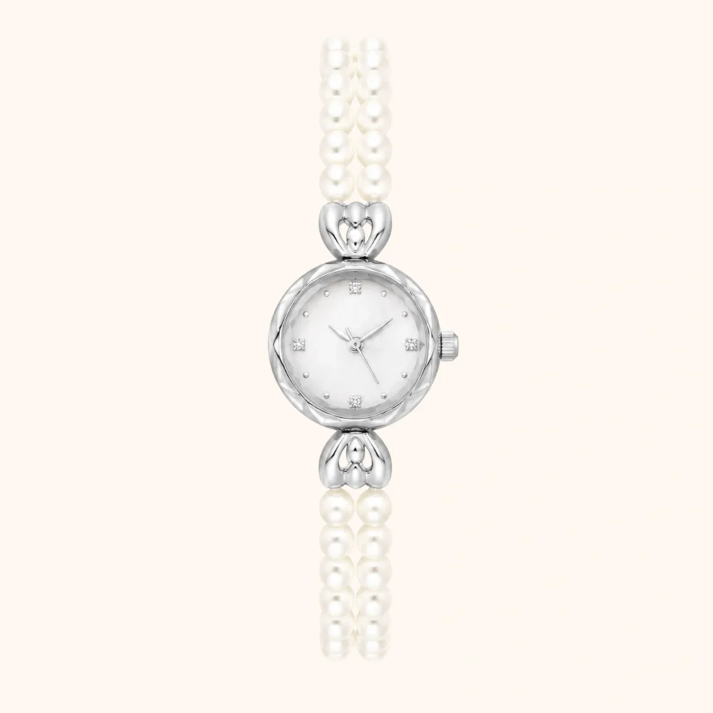 Elegant Pearl Bracelet Watch Silver Dial Watch for Women