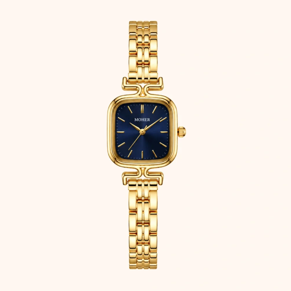 ChicFaith Gold Square Dark Royal Blue Dial Bracelet Watch for Women