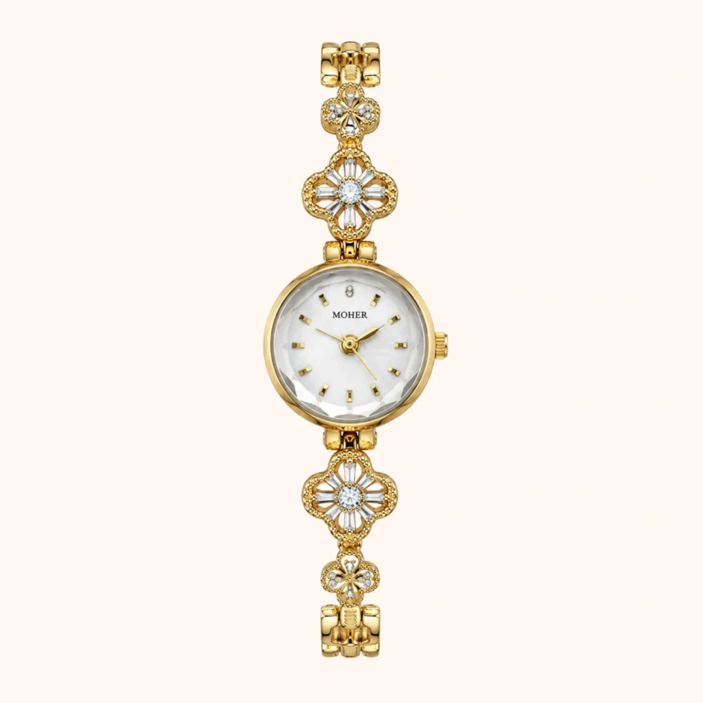ChicFaith Gold Round Clover Crystal Bracelet Women‘s Watch