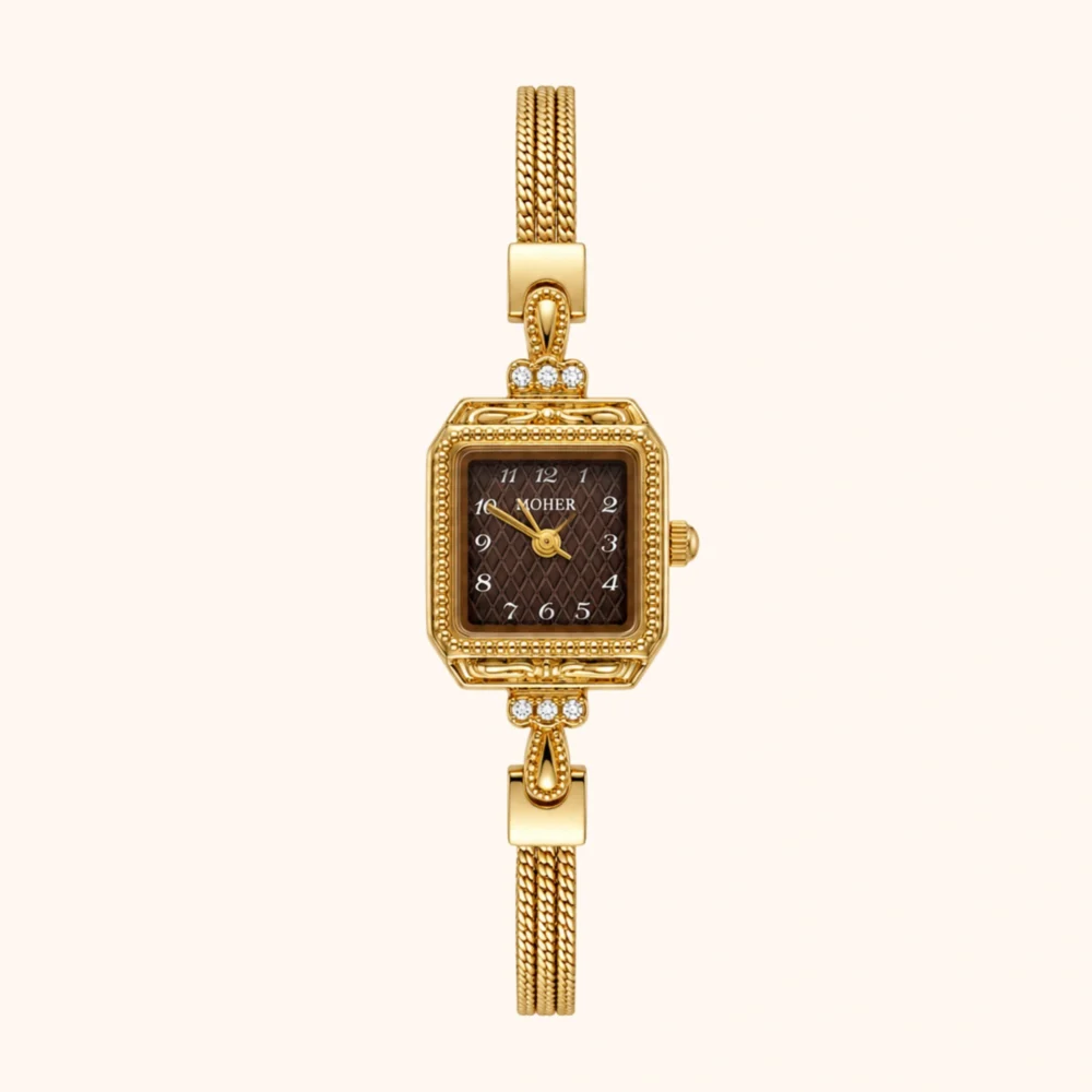 ChicFaith Brown Square Small Face Slim Chain Bracelet Watch for Women