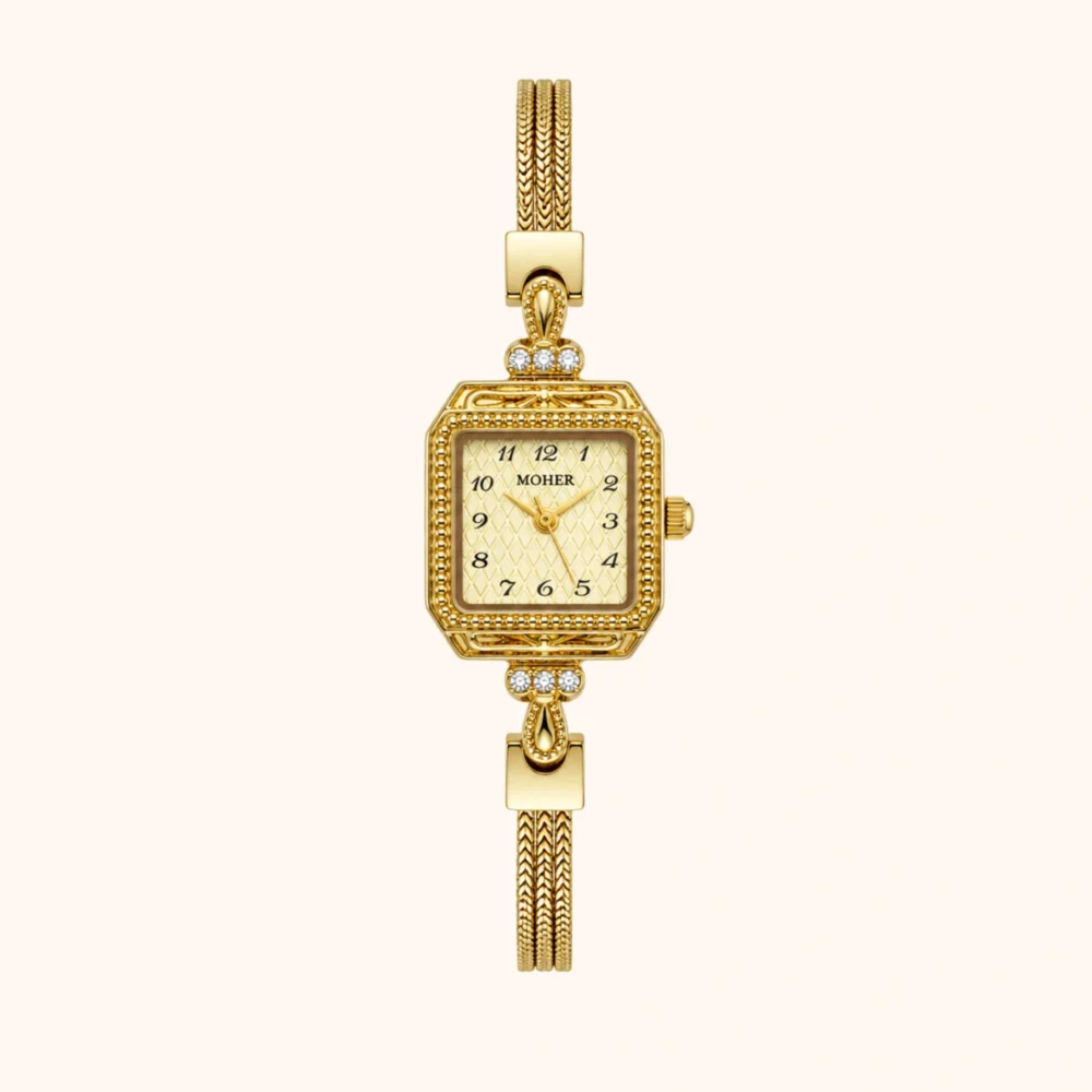 ChicFaith Gold Square Small Face Slim Chain Bracelet Watch for Women