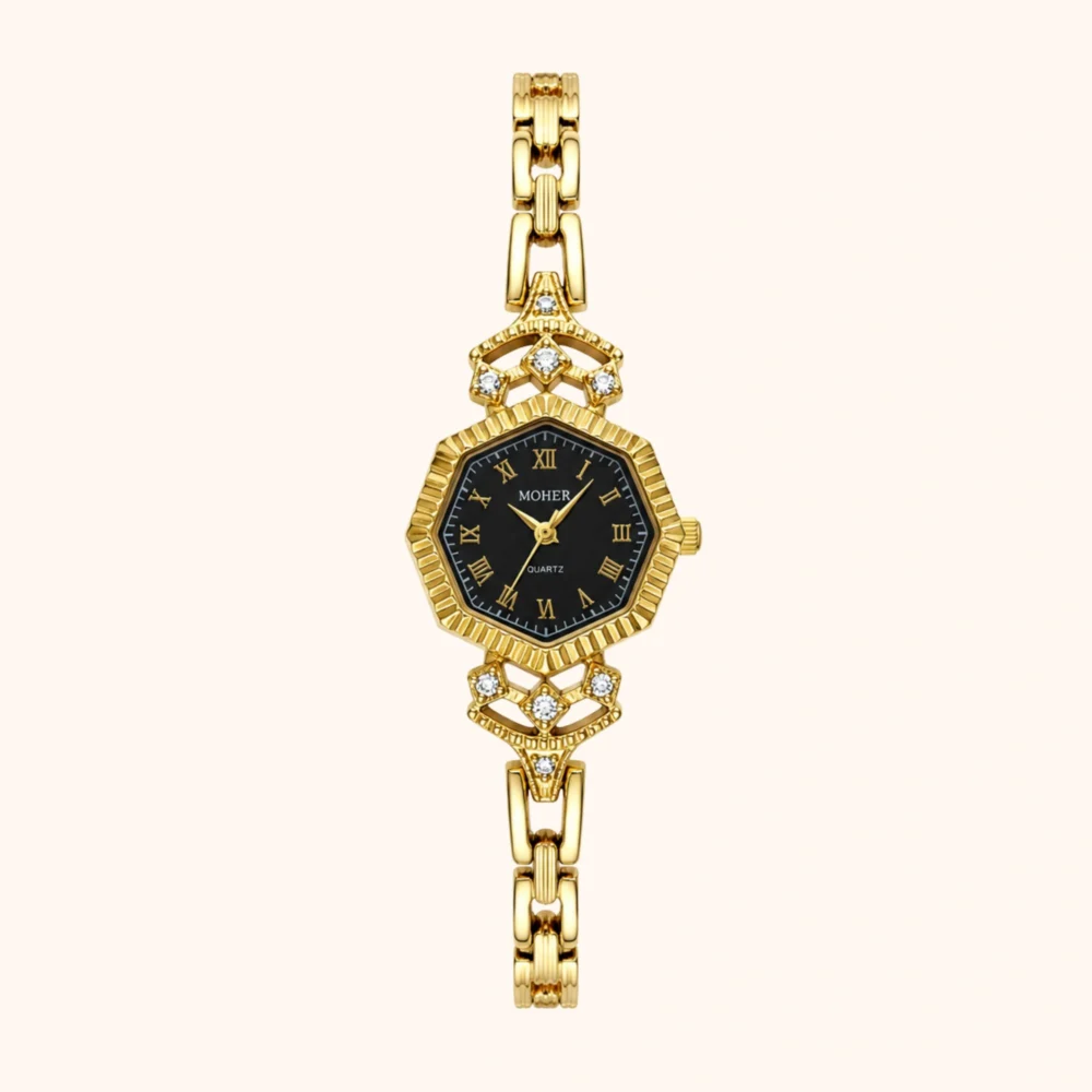 ChicFaith Octagon Royal Blue Dial Gold Bracelet Watch for Women