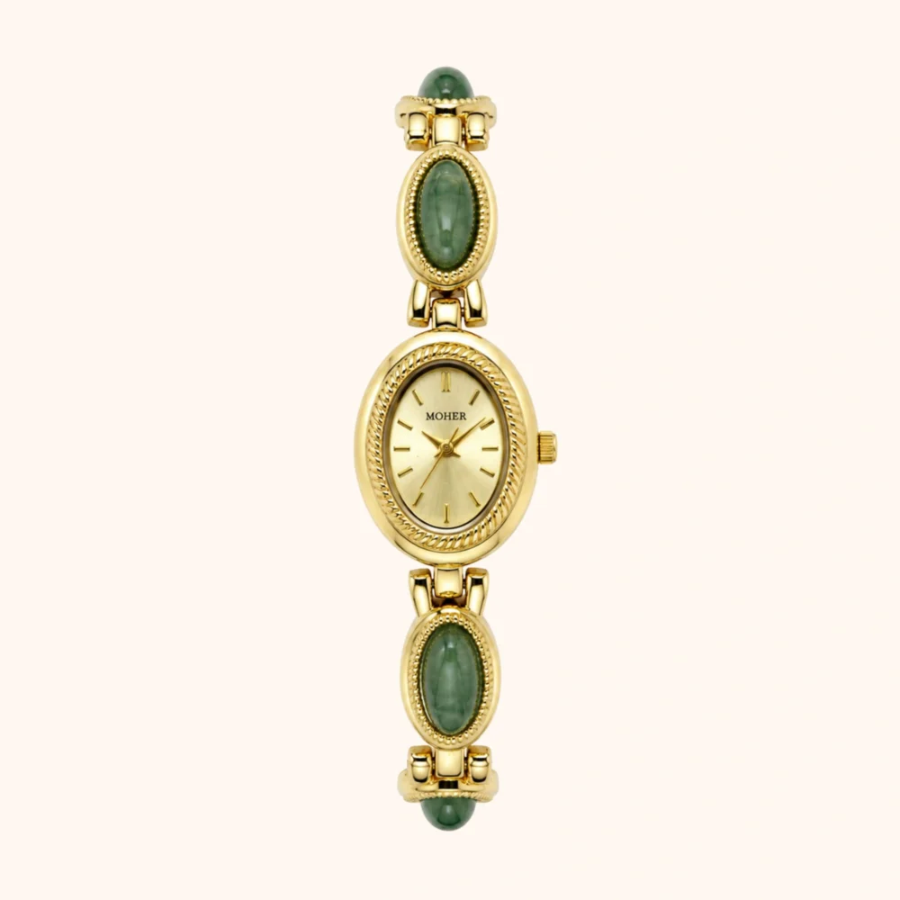 ChicFaith Gold Oval Green Jade Bracelet Women's Watch