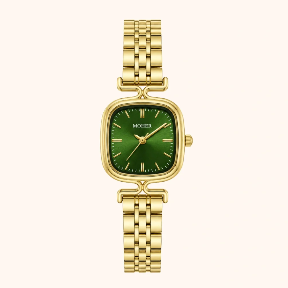 ChicFaith Gold Square Dark Green Dial Bracelet Watch for Women