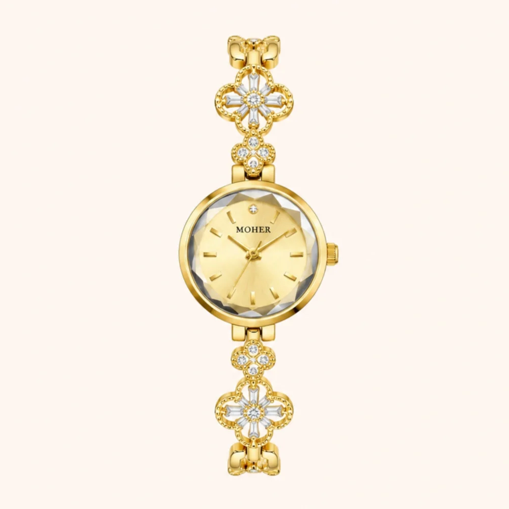 ChicFaith Gold Clover Crystal Bracelet Watch for Women