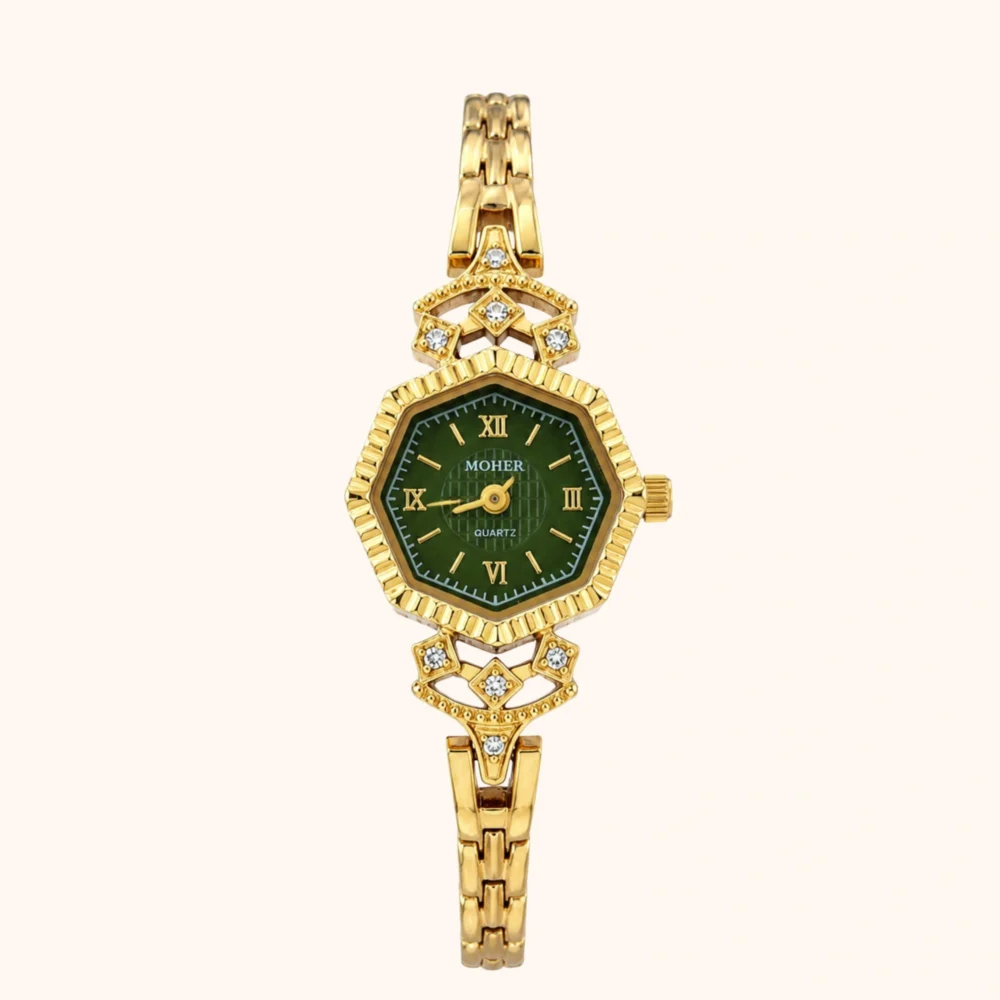 ChicFaith Gold Octagon Emerald Green Dial Bracelet Watch for Women