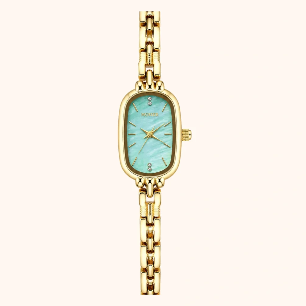 ChicFaith Mint Mother of Pearl Dial Gold Oval Bracelet Watch for Women