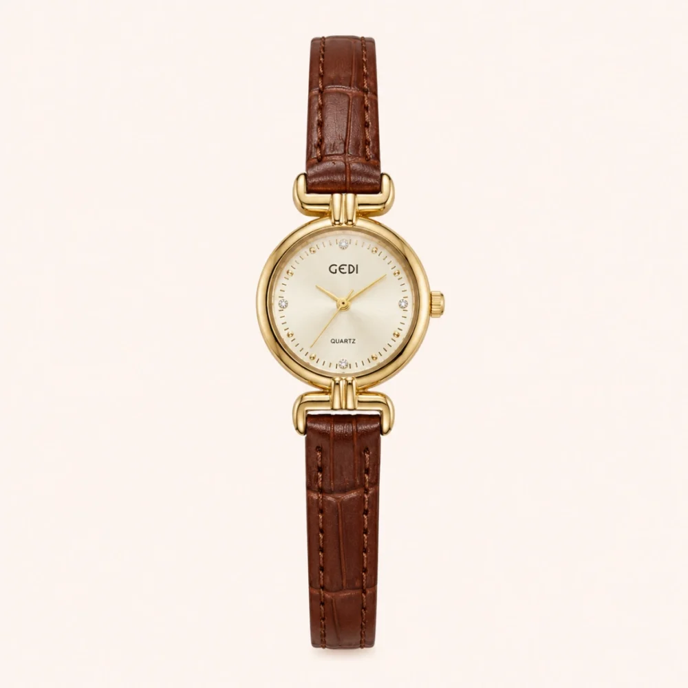Vintage-Inspired Style White Round Face Geniune Leather Ladies Watch