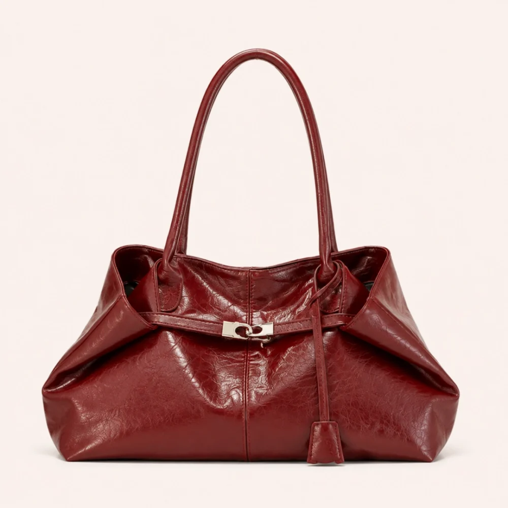 Chic Red/Pink/White/Blue/Brown/Black Women's Leather Shoulder Tote Bag
