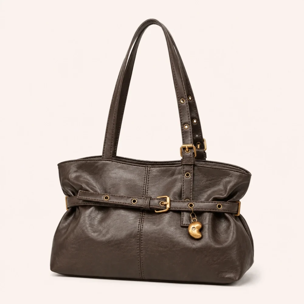 Elegant Retro Coffee/Black/White/Brown Women's Leather Shoulder Bag
