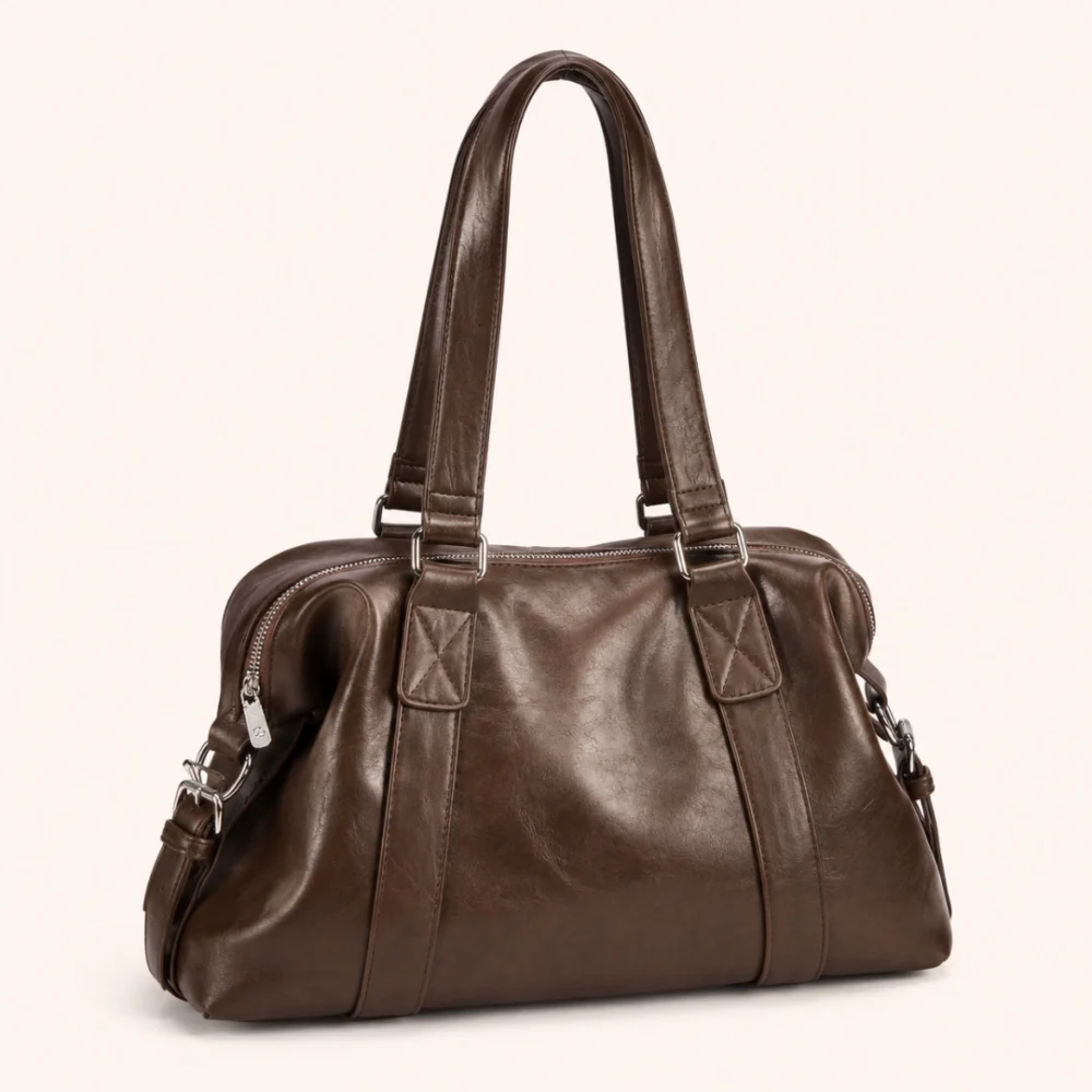 Retro Black/Brown Leather Boston Women's Shoulder Bag