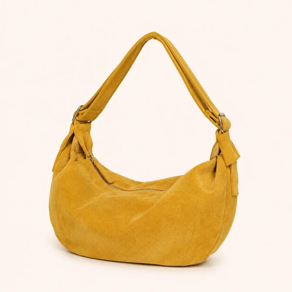 Vintage-Inspired Yellow Suede Women's Crossbody Hobo Bag