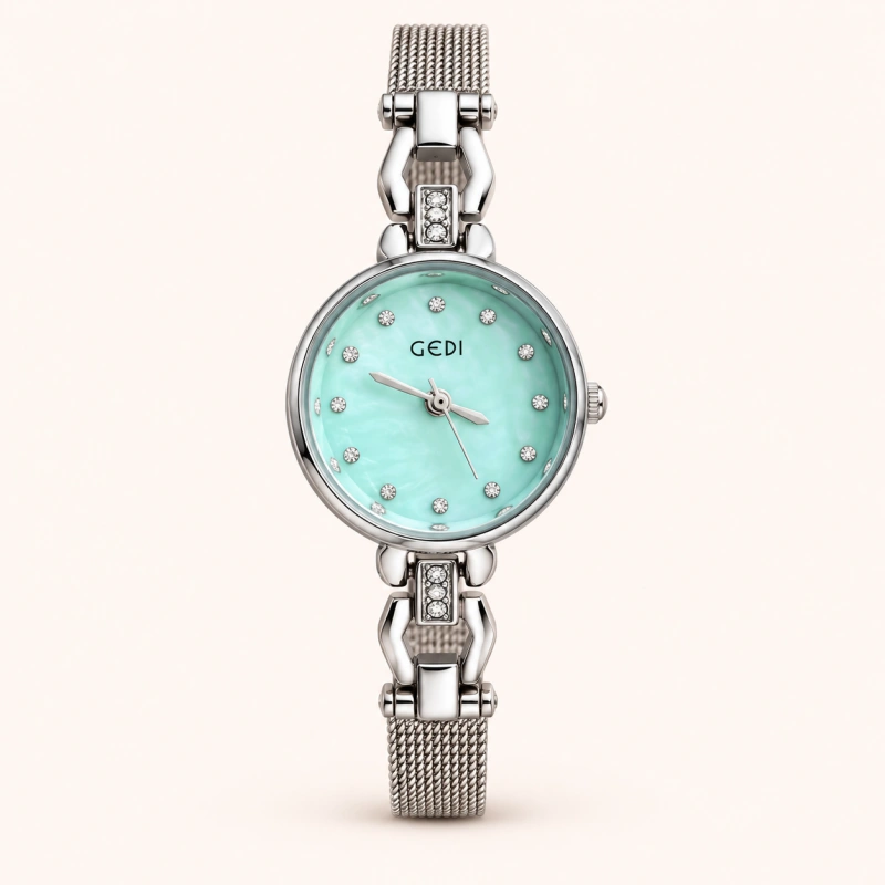 Vintage Silver Mesh Multi-Color Round Dial Women's Watch