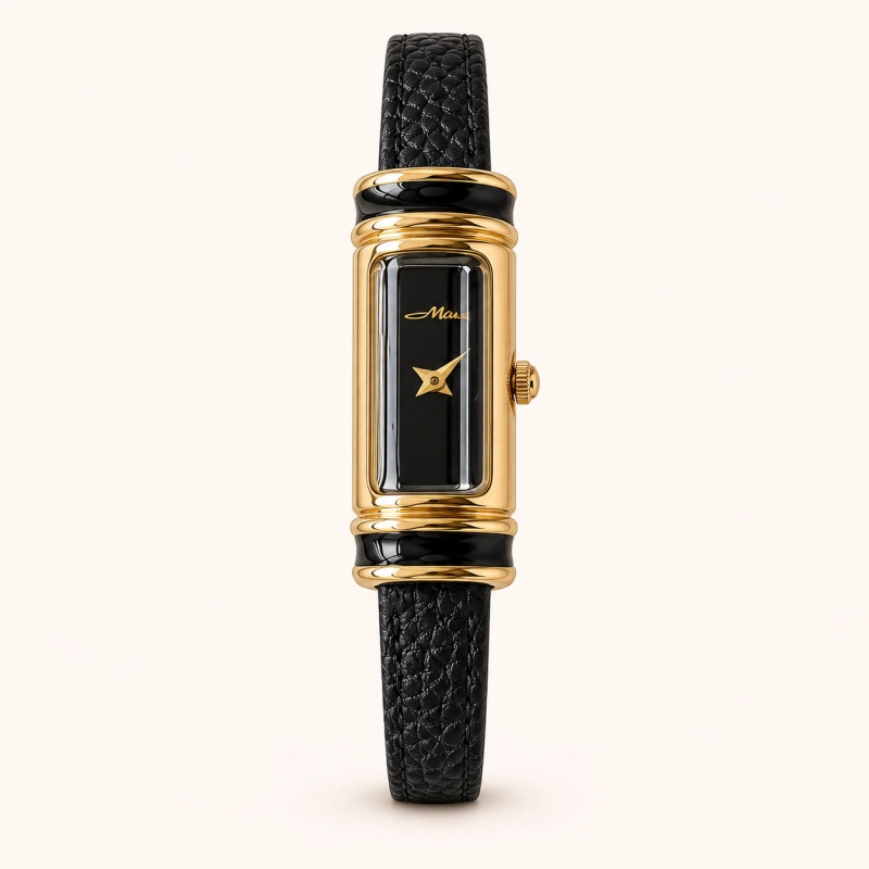 Vintage-Inspired Rectangle Face Gold Watch Leather Strap Women’s Watch