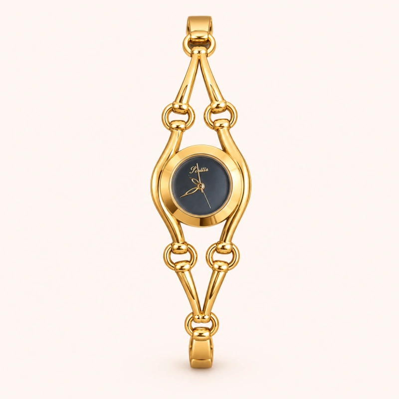 Minimalist Black Dial Petite Open-Link Wristwatch for Women